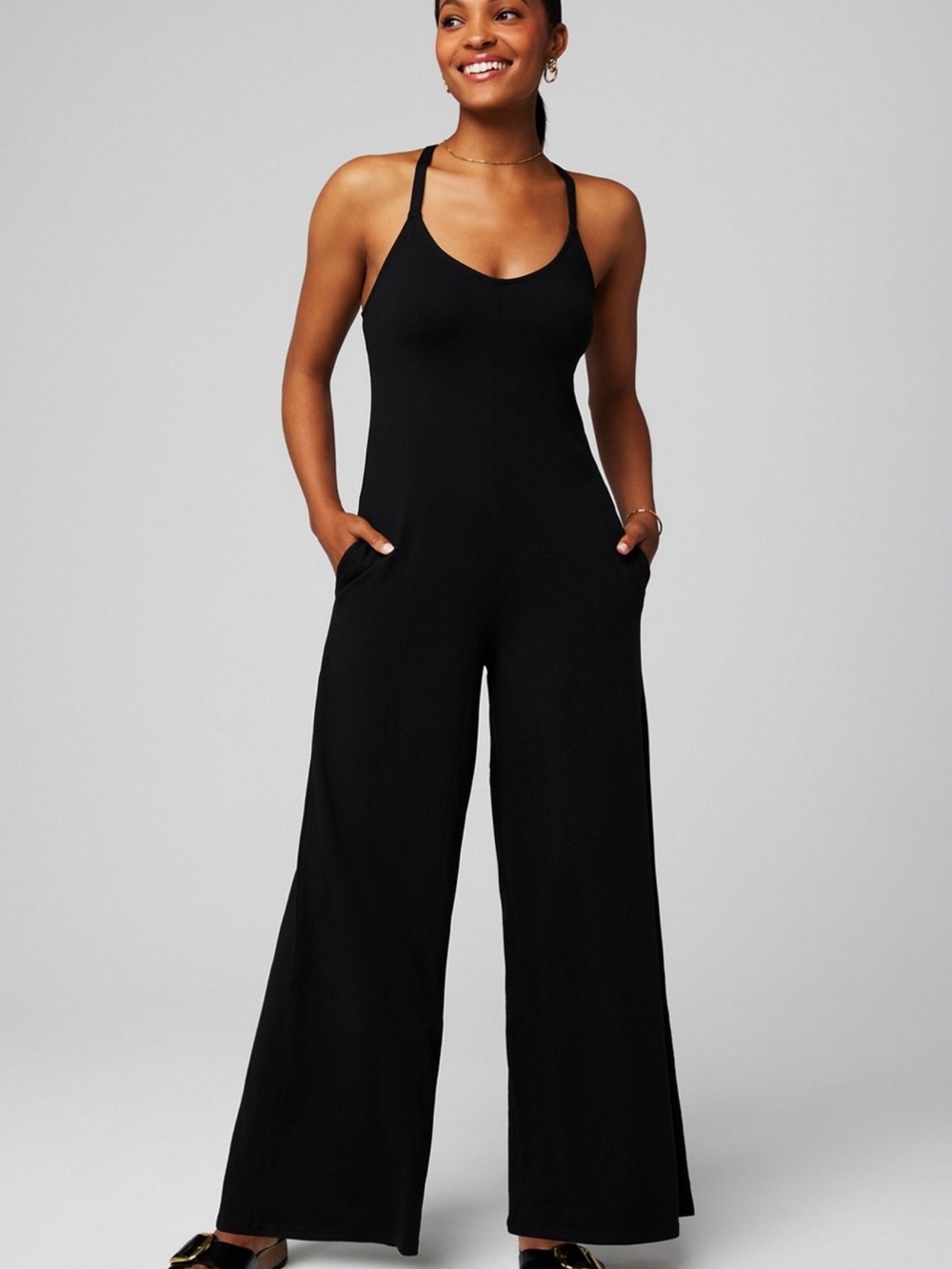 Fabletics Black Wide-Leg Scoop-Neck Jumpsuit
